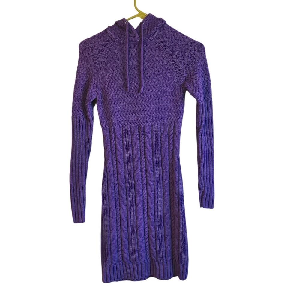 Athleta Purple Coldspell sweater dress 100% merino wool cable knit size xxs